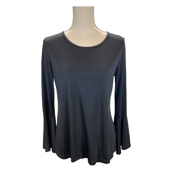Lulus Womens S Bell Sleeve Top Black Open Tie Back Light Weight‎ Crew Neck - Picture 1 of 9